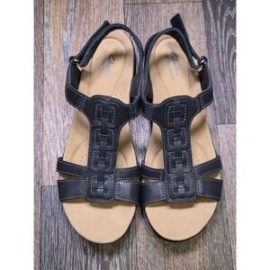 Clarks Collection Laurieann Kay Black Leather Strappy Sandals Womens 12 M